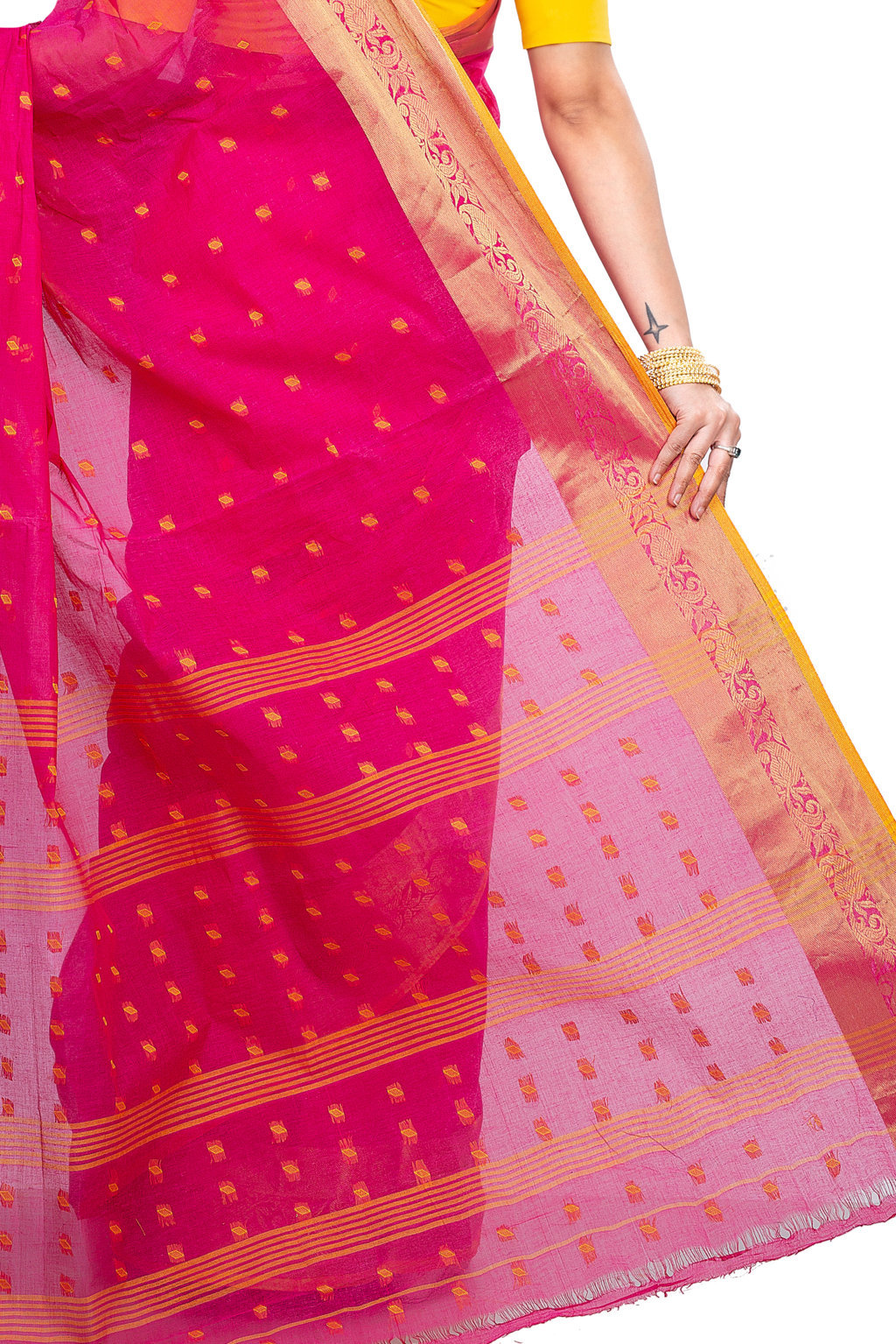 Pink Pure Cotton Churi_Par Tant Saree (862)